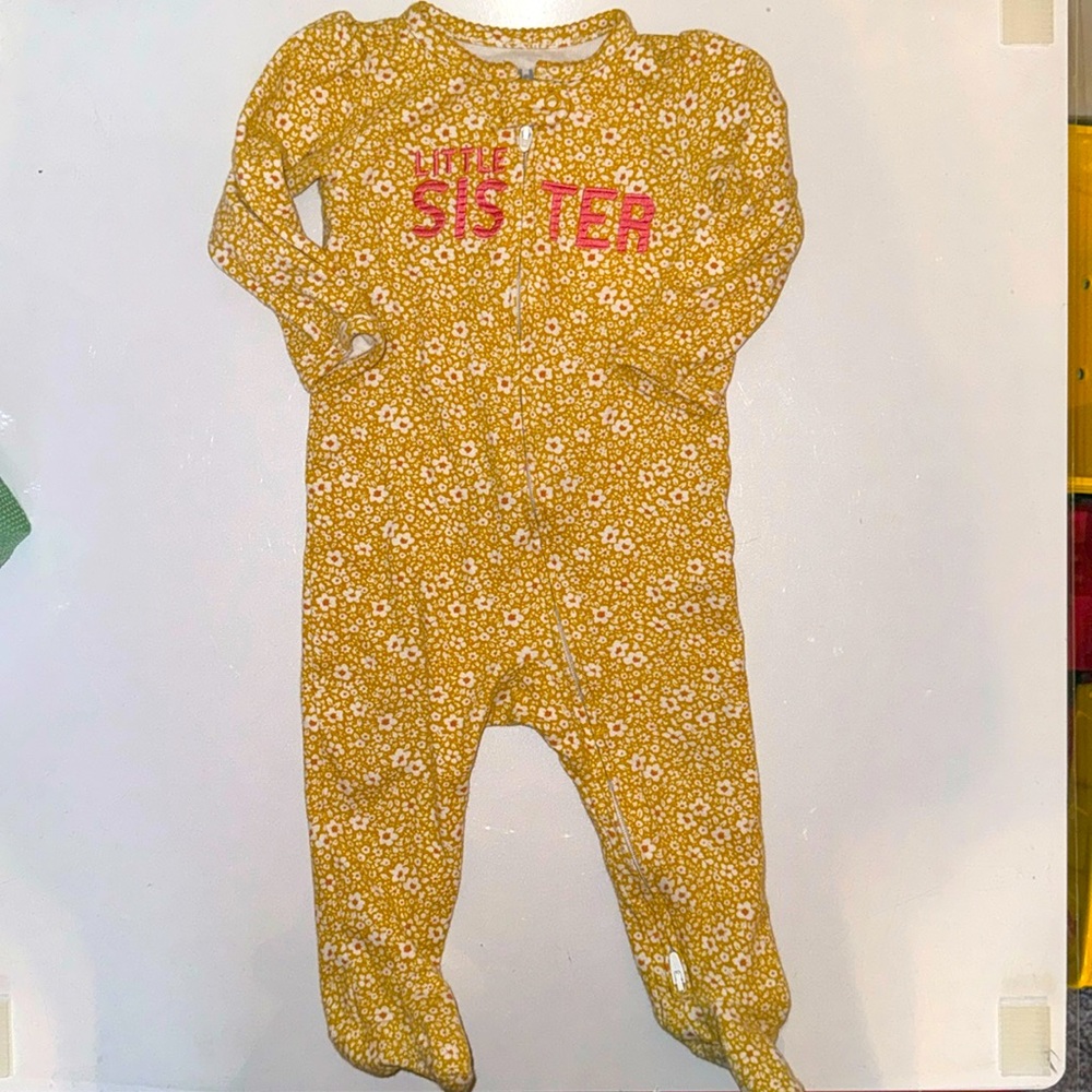 Carter’s 6-9M “Little Sister” Double Zip Footed Onesie